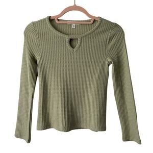 Love Glam Girl Long Sleeve Waffle Knit Keyhole Pullover Lt Green Top-Girls Med